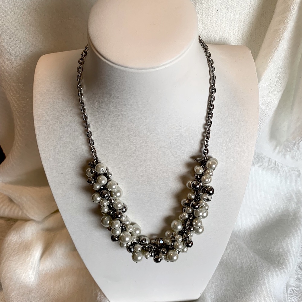 LOFT Pearl & Silver Beaded Necklace